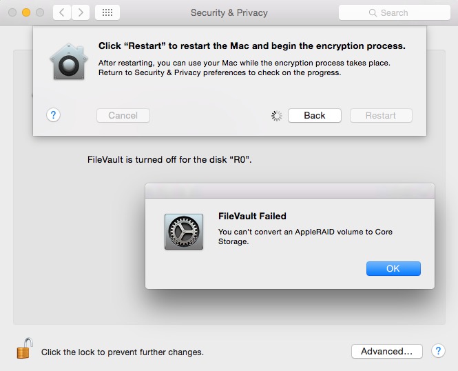 Taurus Thuder Duo Boot OS FileVault Software Raid Fail